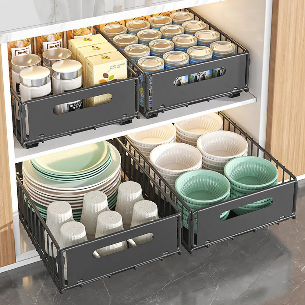 Estante de almacenamiento de cocina de 2 piezas, bandeja deslizante para condimentos, especiero, organizador de cajones extraíbles para armarios
