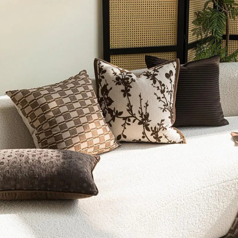 Luxuriöser Kissenbezug 30 × 50 / 45 × 45 cm mit Zweigmuster – maillardbrauner Kissenbezug für Zuhause, Hotel, Bett, Wohnzimmer und Sofa