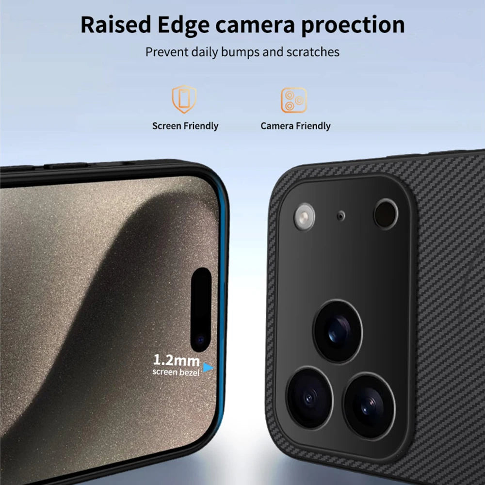 Built‑in Magnet Carbon Fiber Style Phone For Apple iPhone 18 17 16 15 14 13 Pro Max Air Cases Shell Anti‑Drop Anti‑Fingerprint