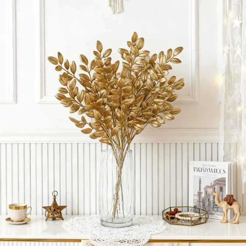 10 pièces plantes artificielles feuilles dorées décoration de table de maison de festival extérieur mariage jardin cour guirlande couronne cadeaux DIY accessoire