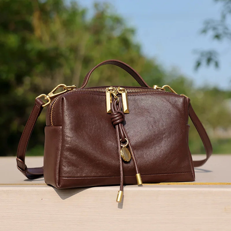Women's Vegetable-tanned Cowhide Bag Luxury Deisgner Ladies Genuine Leather Shoulder Crossbody Small Square Bag Female Handbag
