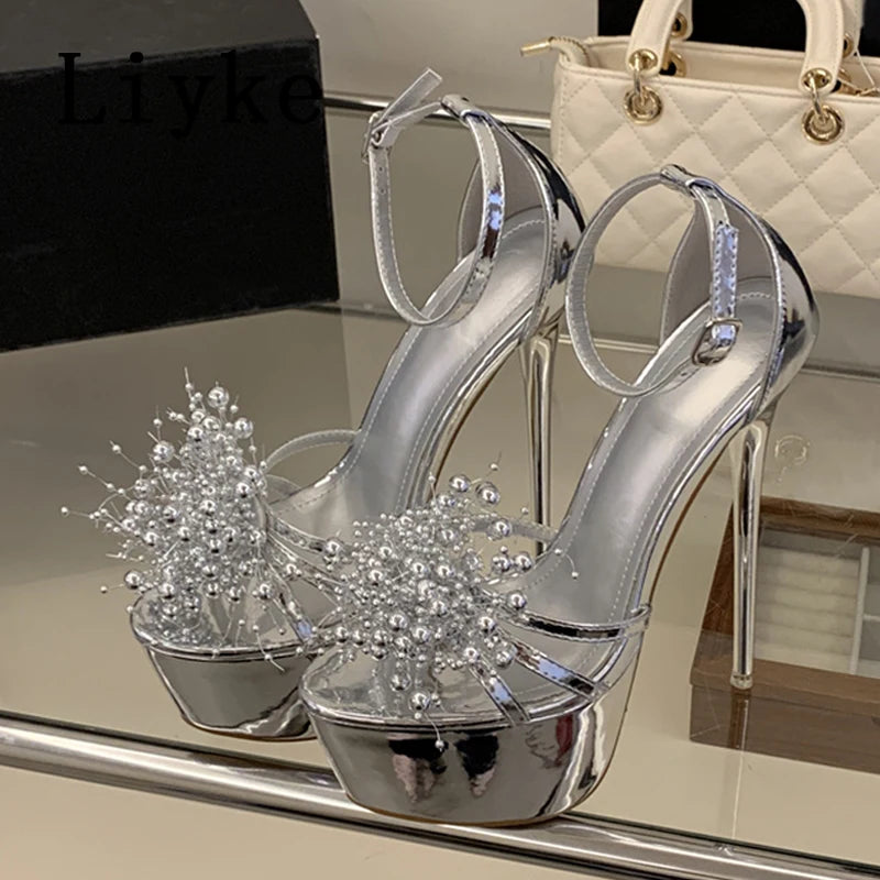 Sandali donna Liyke argento con decori a raggiera