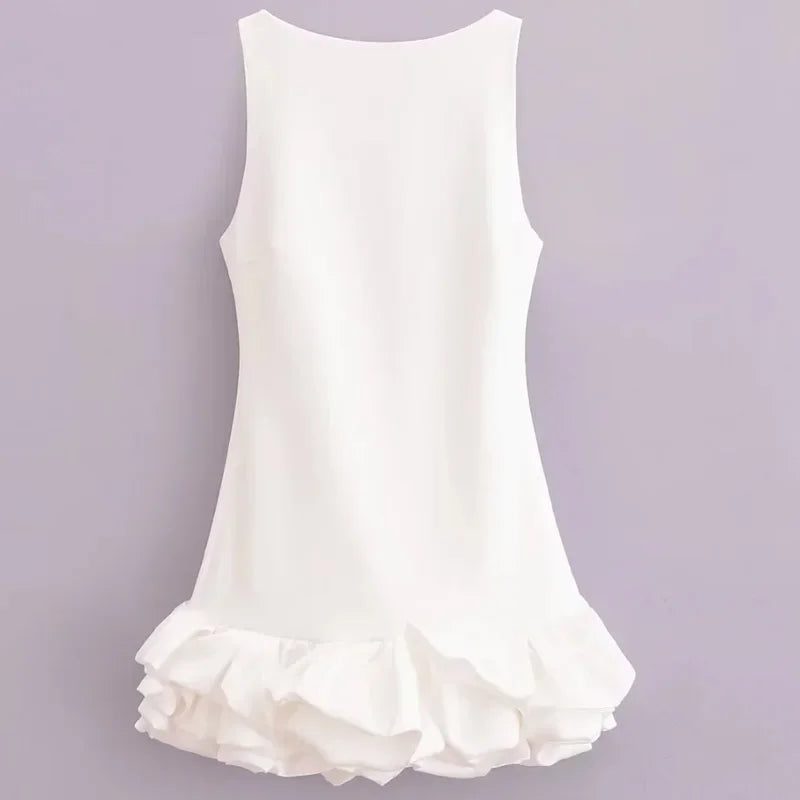 Mini abito da donna senza maniche con schiena scoperta