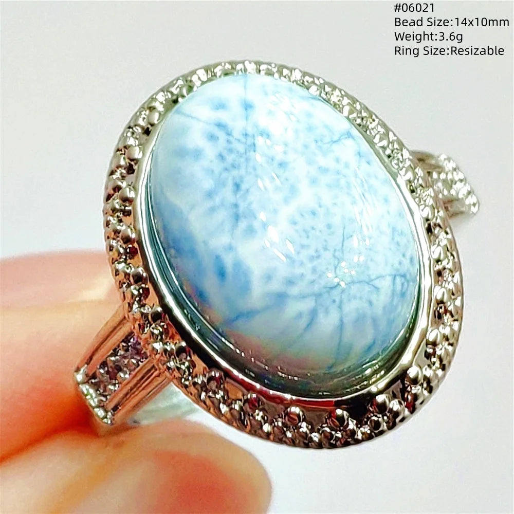 Anello regolabile in argento 925 con larimar