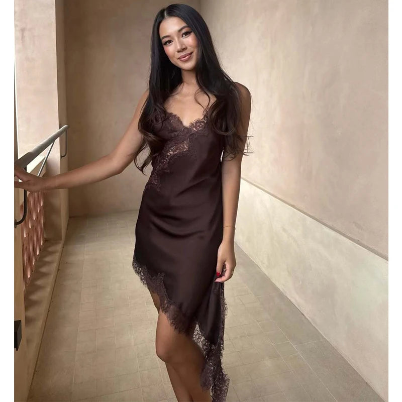 Women's short dress with thin straps and V-neck