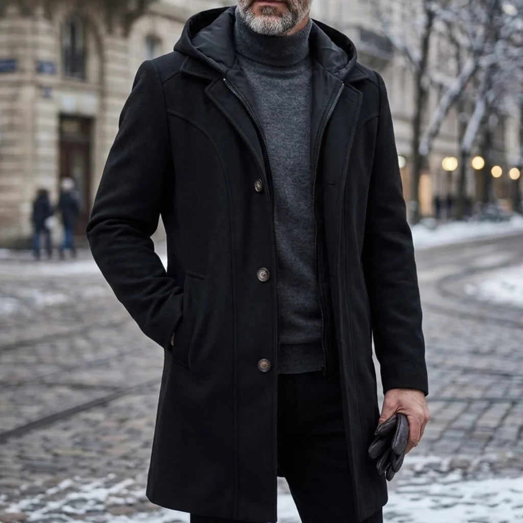 Long Winter Autumn Men's Coat Warm and Durable Outerwear Hooded Long Jacket Streetwear Fake Two-piece Coats Male Smart Casual
