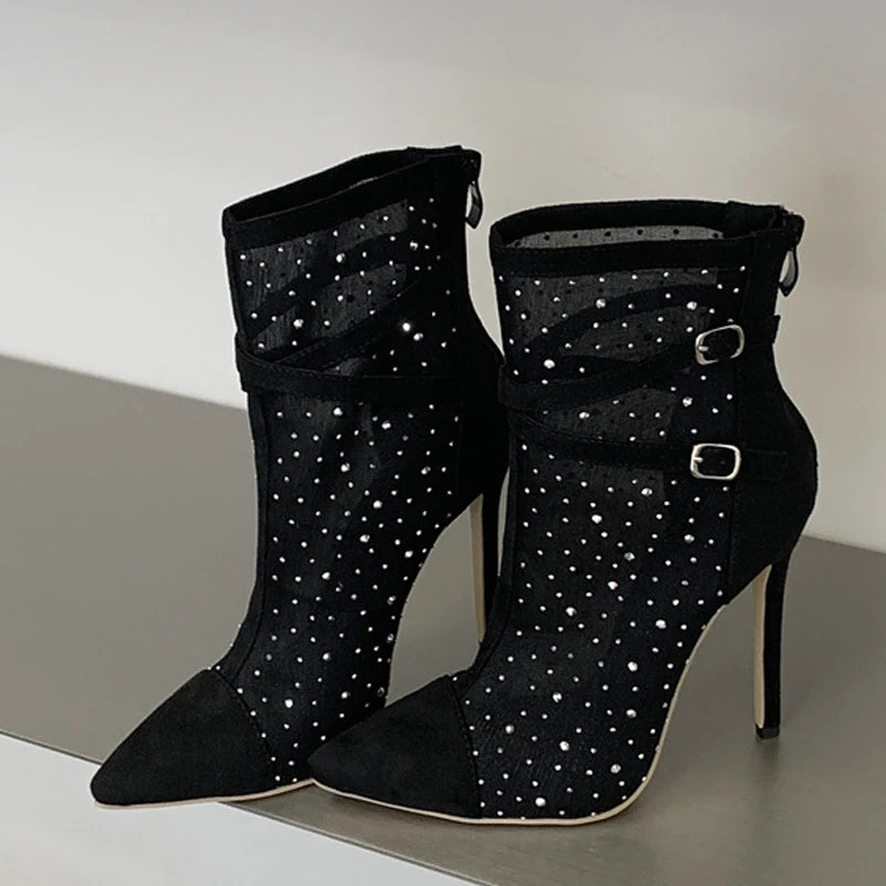 Stivaletti donna Liyke in rete con strass e cinturini