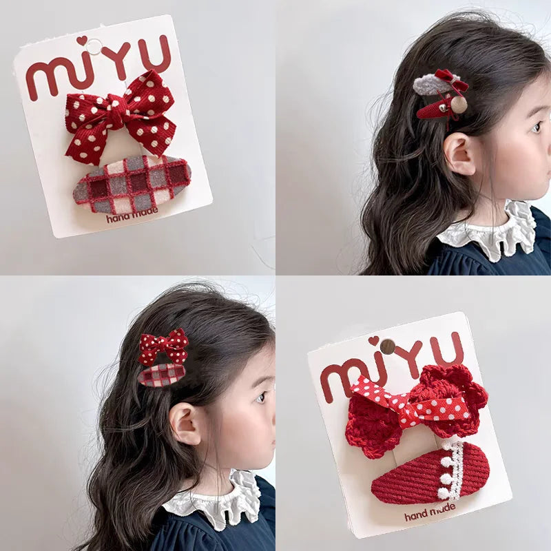 2026 New Year Cute Red Bow Hairpins Children Girls Kid Hair Clips Pin Barrettes Accessories Hairclip Headwear Headdress Ornament