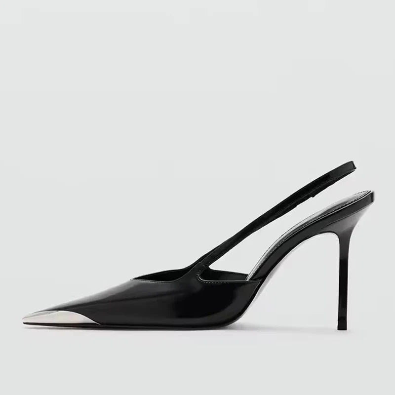 Scarpe slingback donna Liyke nere a punta con dettaglio metallico