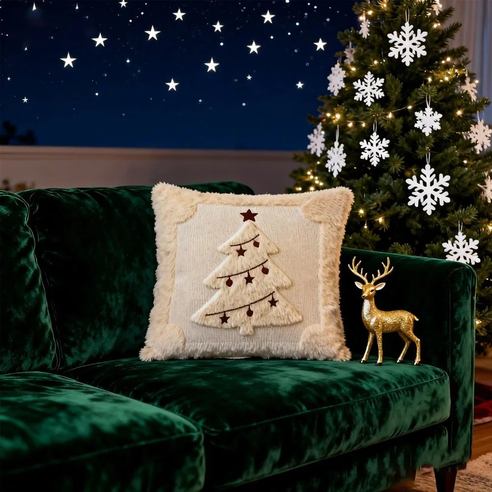 Nouvelles housses de coussin Sapin de Noël Bonhomme de neige 18x18 po Housse de coussin carrée douce Coussin de décoration de fête