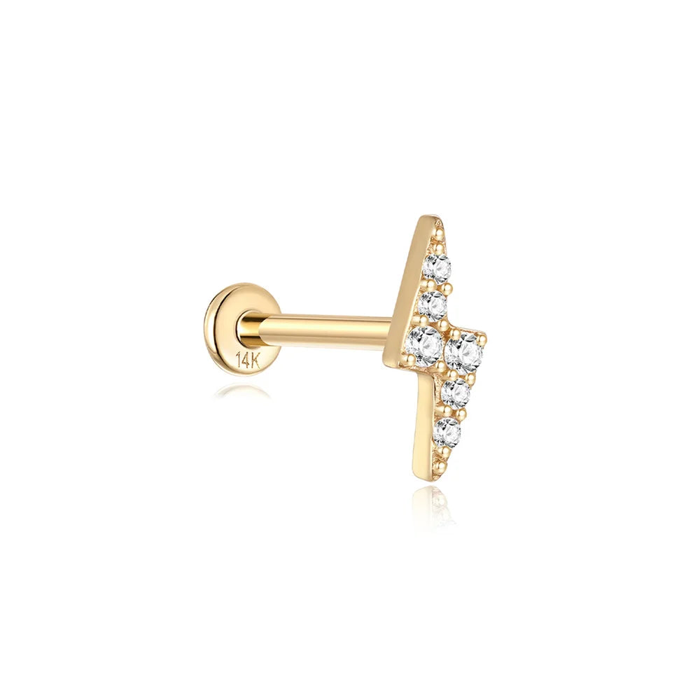 AIDE Real 14K Solid Gold Multiple Sizes Zircon Pendant Stud Earring Simple IND Piercing Ear Bone Ear Studs DIY Vintage Jewelry