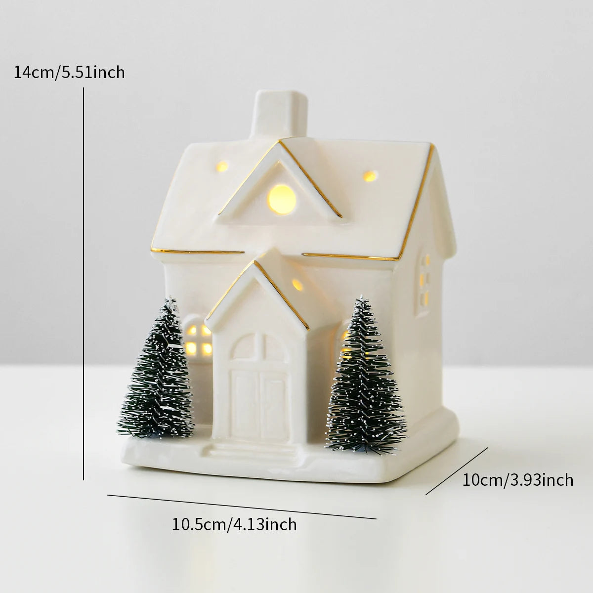 1pc Ceramic Light Up Snow House Christmas Ornament LED Cottage Xmas Tree Table Centerpiece Holiday Party Scene Decor Gift