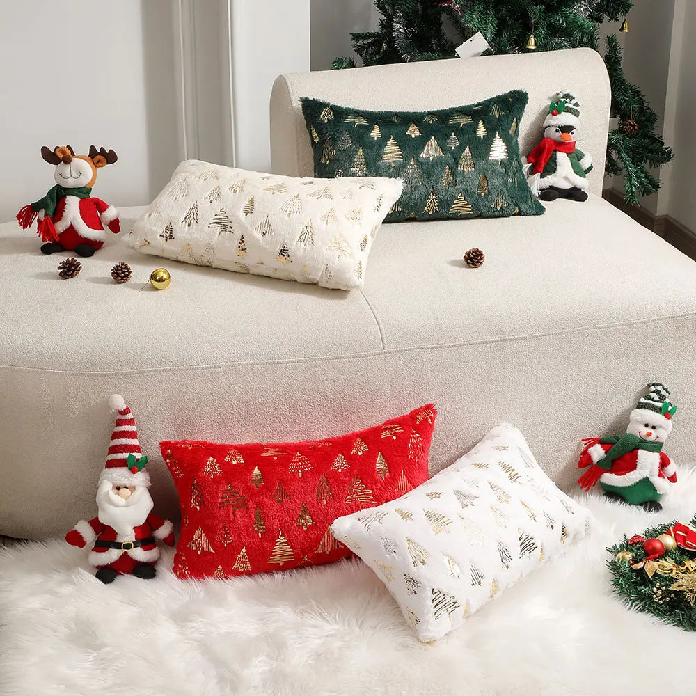 Christmas Foil-Print Decorative Cushion Cover, Plush Soft Pillowcase for the Living Room, Sofa, or Bedroom, 30 × 50 cm Throw Pillow Cover