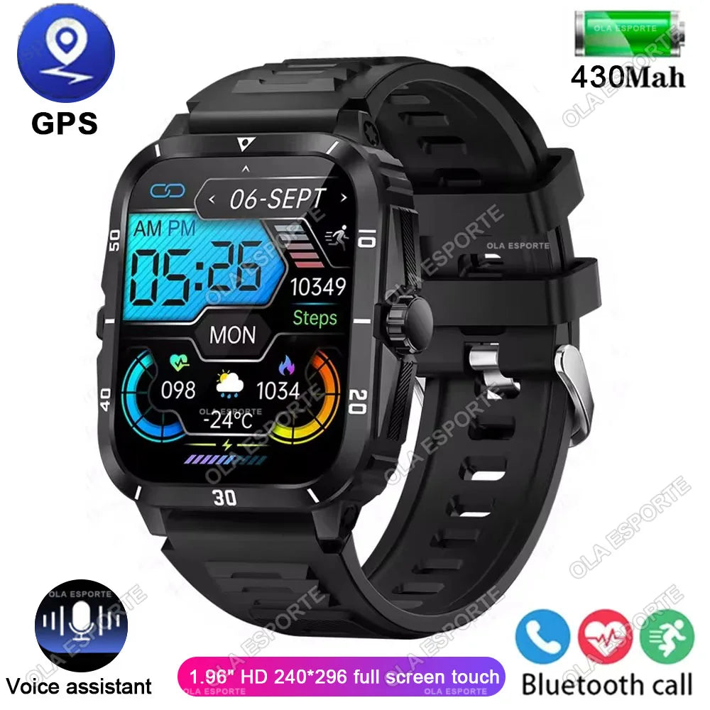 2026 Outdoor Military Watch 1.96" Smartwatch Men Bluetooth Call Health Monitor Smart Watch Sport Fitness Waterproof Watches Hw12