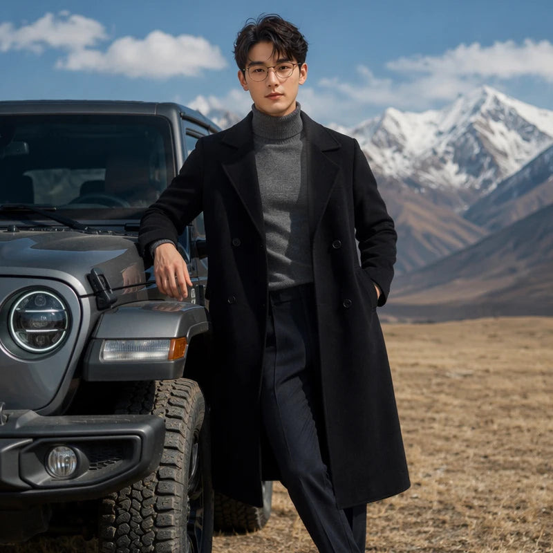 Jueqi Double-sided Wool Coat Men's Business Woolen Coat Mid-length Autumn and Winter New Woolen Coat