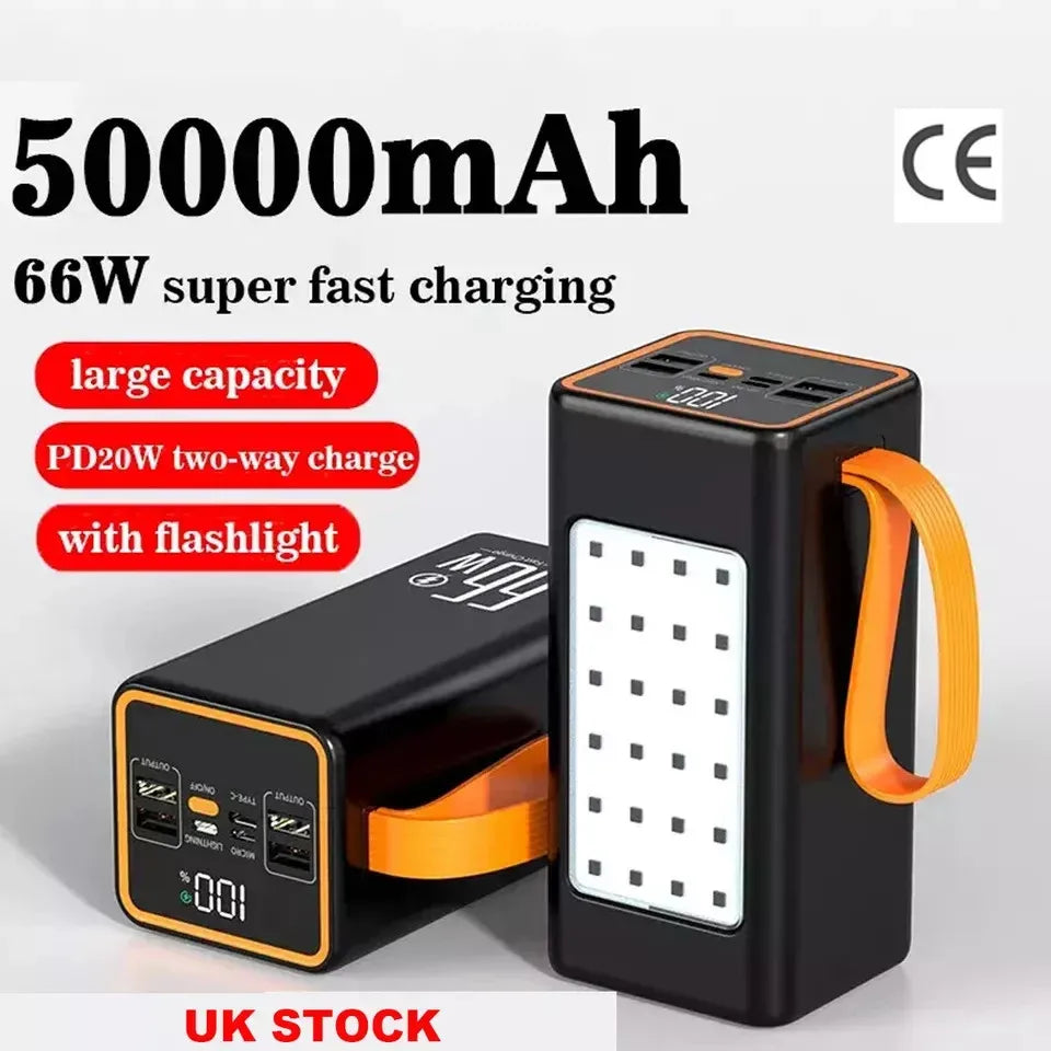 Batterie externe 50000mAh Charge rapide 66W PD – Batterie de camping en plein air avec prise britannique