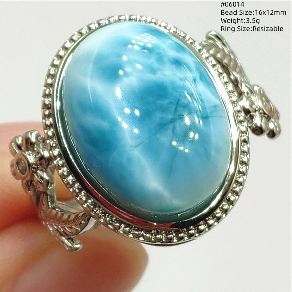Anello regolabile in argento 925 con larimar