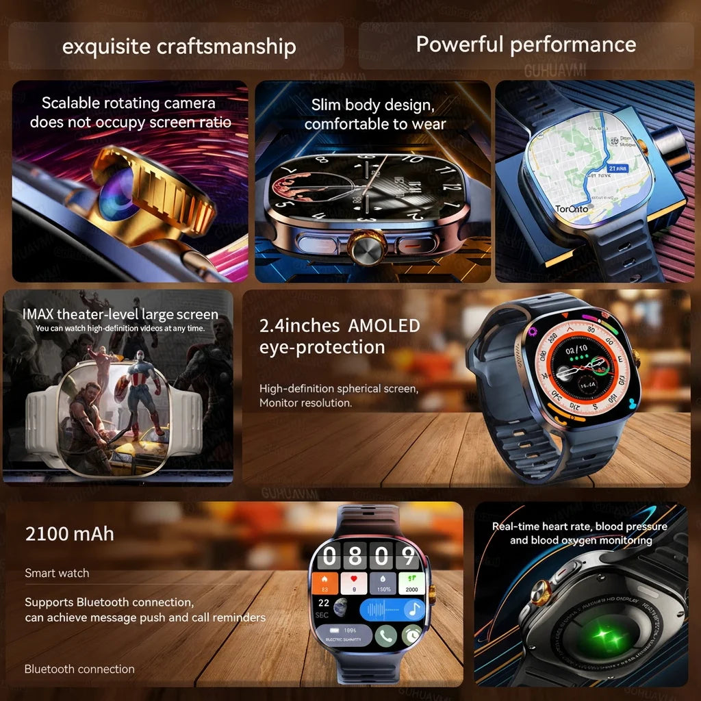 5G/4G LTE SIM Smart Watch 2.4" AMOLED 8+128GB GPS Map NFC WiFi Video Call Chat GPT Android Smart Watch Men Support Download APP