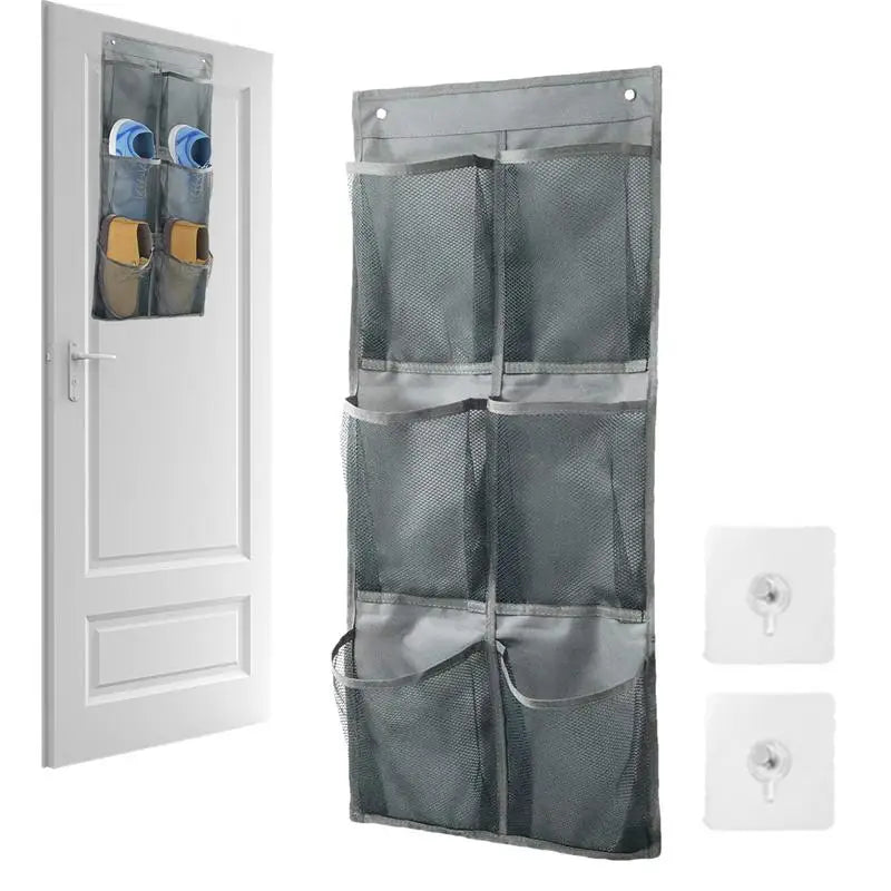 Bolsa de almacenamiento para colgar en la pared con 6 compartimentos, organizador de zapatos de malla para puerta, cesta y bolsillos de almacenamiento para colgar en el armario