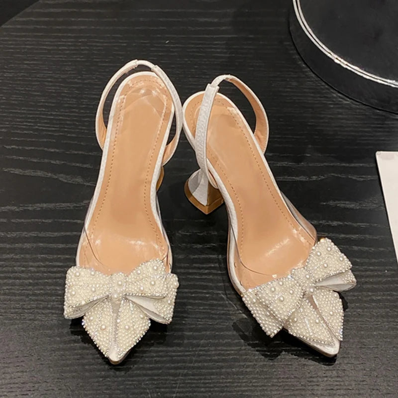 Slingback donna Liyke con fiocco perlato e tacco scultoreo