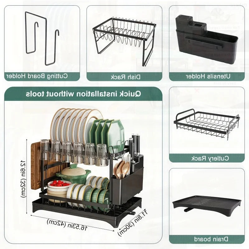 Escurridor de cocina, 1 unidad, escurridor de vajilla de dos niveles, organizador de cocina para palillos, vasos y tablas de cortar, La