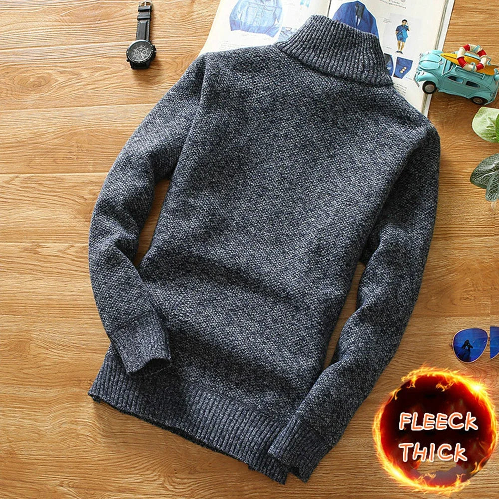 Autumn Winter Men Fleece Knitting Sweaters Jackets Slim Fit Warm Zipper Pullovers Thick Sweater Coat Male Trendy Streetwear