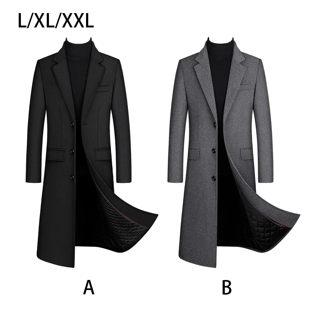 Wool Trench Coat Thickened Cashmere Coats Overcoat Male Clothes Gray