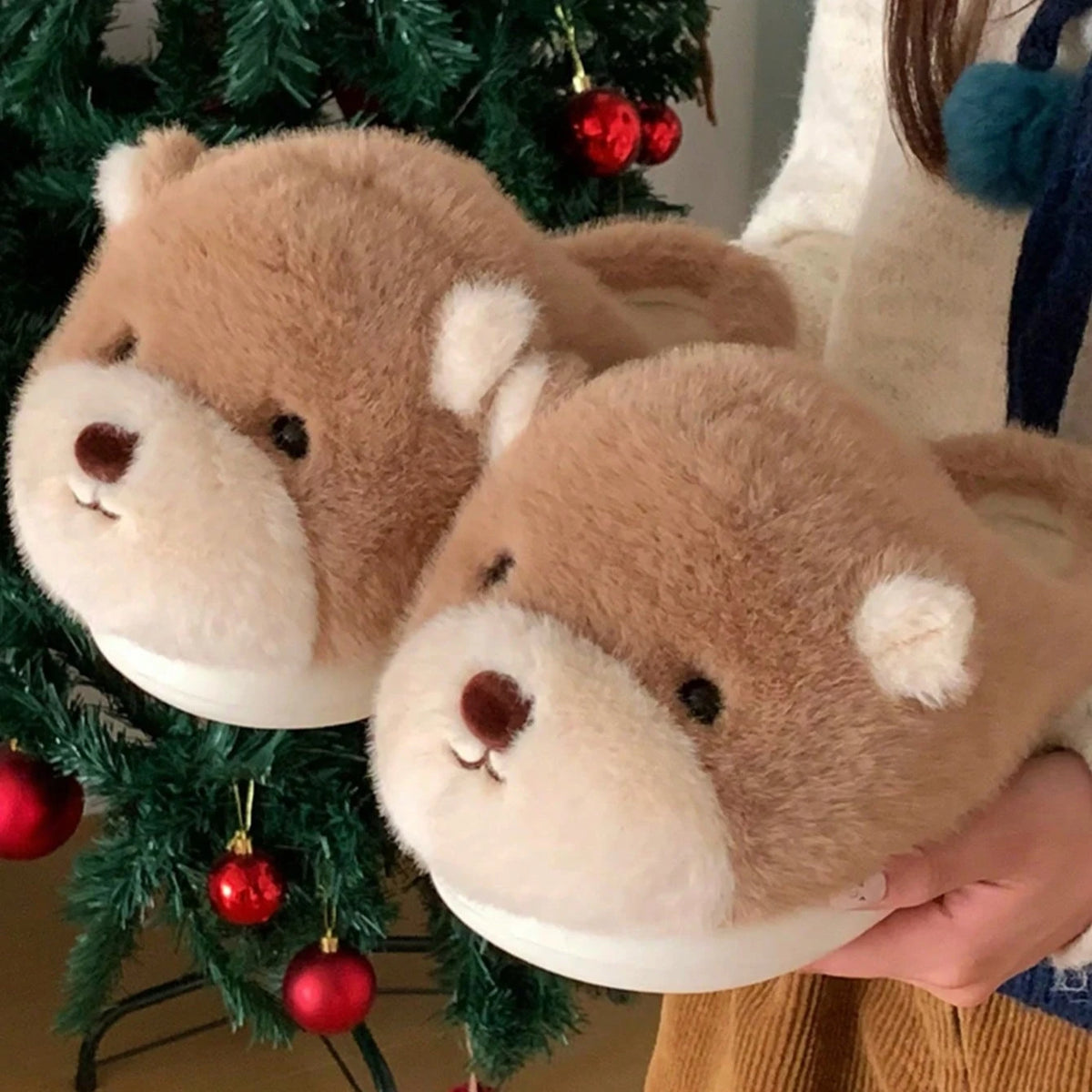 Pantuflas de casa para mujer, informales, lindas, con diseño de oso 3D, color caqui, para invierno, antideslizantes, cálidas, con suelas suaves, cómodas, para el hogar, esponjosas