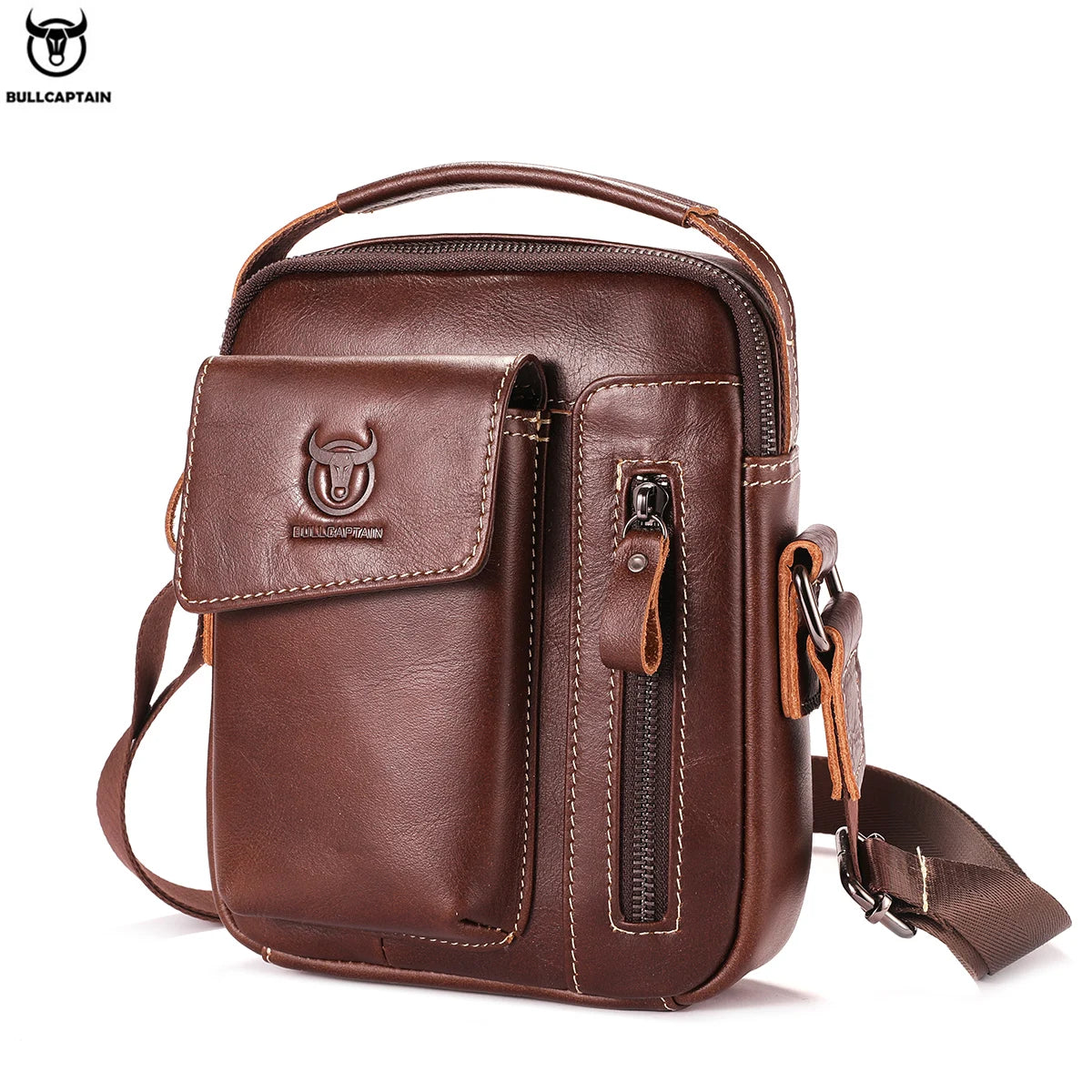 BULLCAPTAIN Genuine Leather Messenger Bag