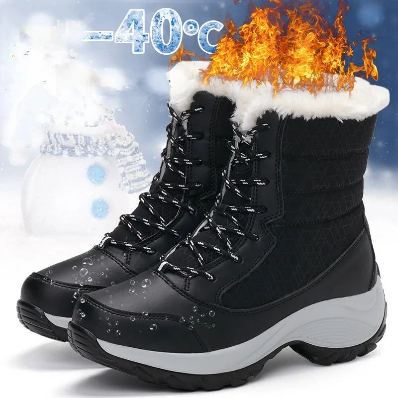 Damenstiefel wasserdichte Stiefel mit Absatz für den Winter 2023 trendige Plateau-Stiefeletten warme Schneeschuhe Plüsch-Kurzstiefel für draußen