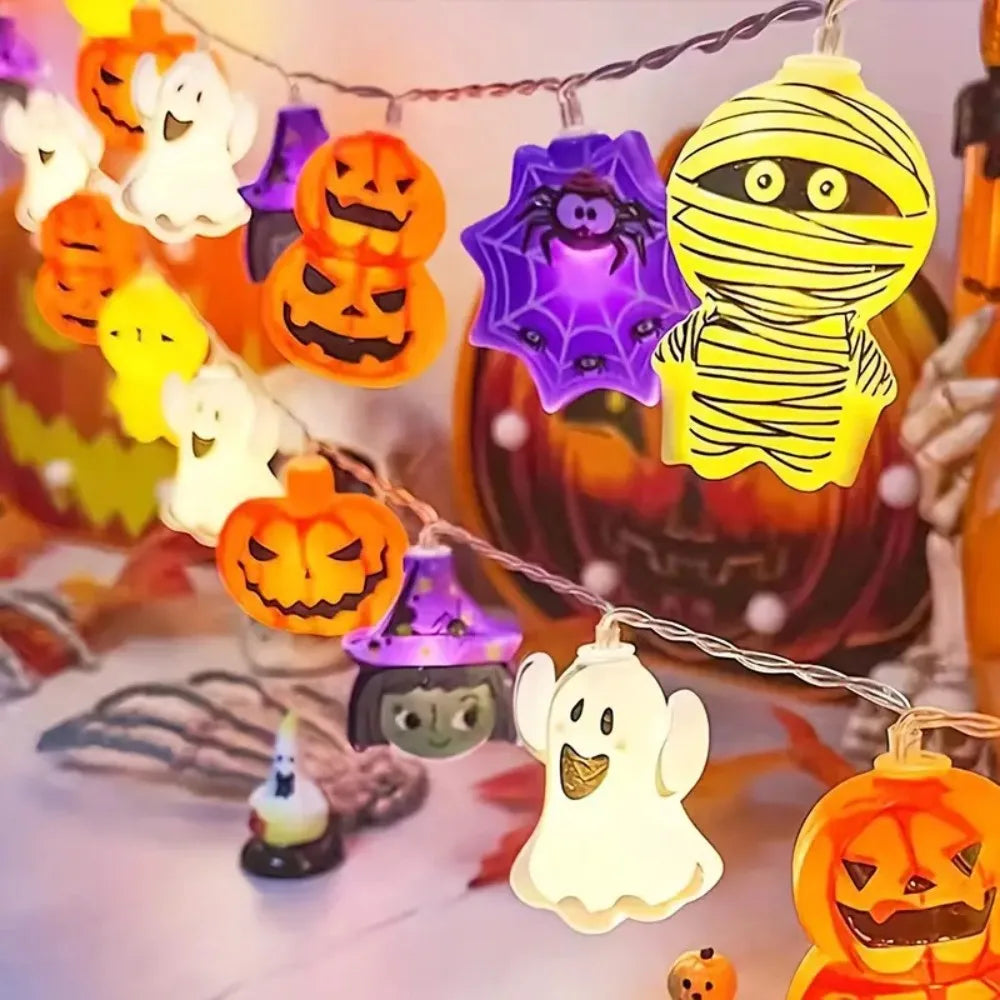 1 Stk. 1,5 m 10 LED/3 m 20 LED Halloween-Batteriebox 8-teilige Lichterkette, ohne Batterien, für Halloween und herbstliche Ernte-Dekorationen geeignet