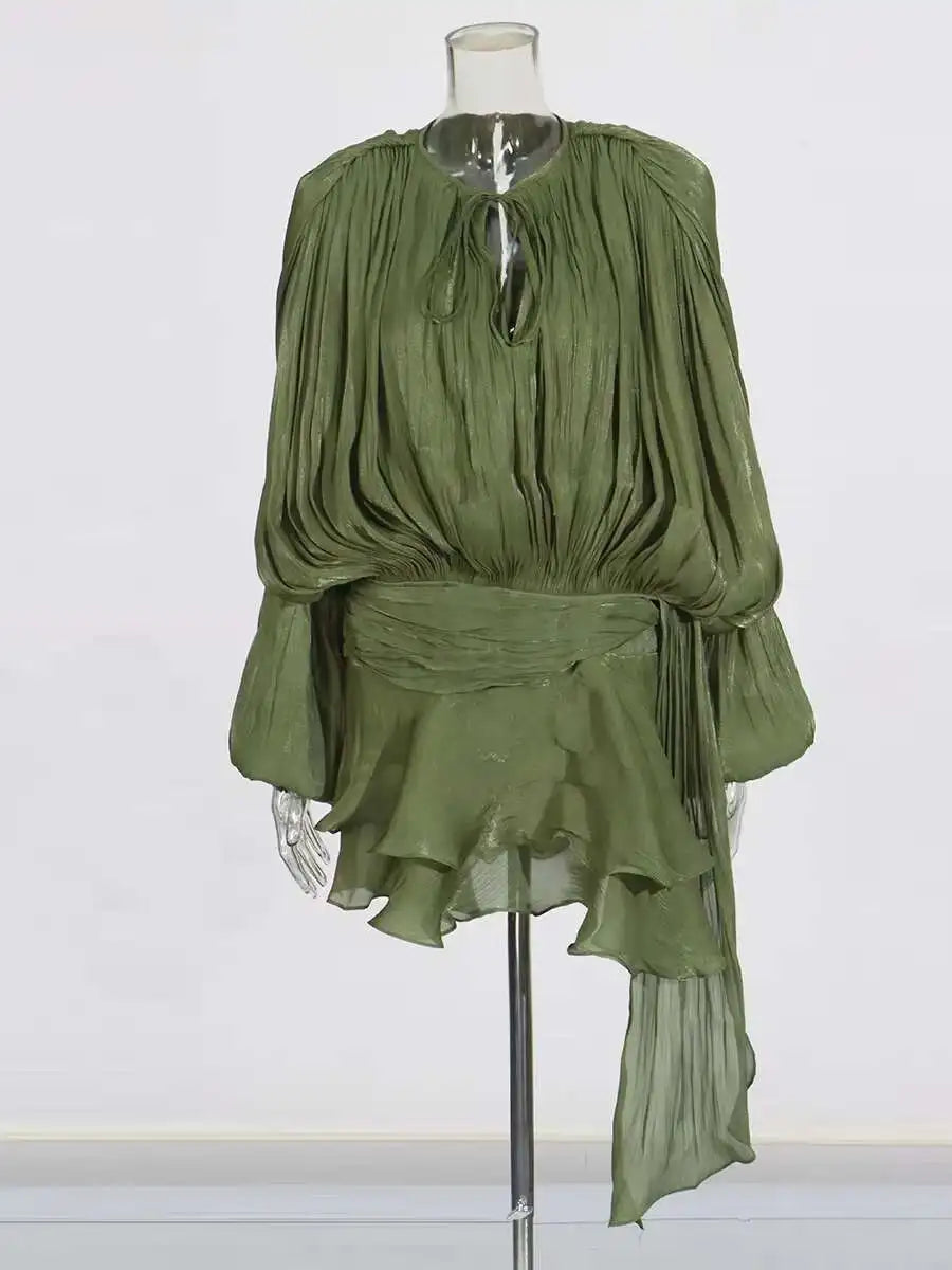 Mini abito da donna a linea A con scollo a V e maniche lunghe