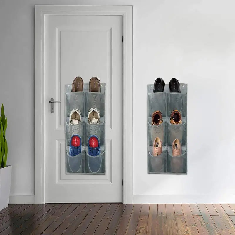Bolsa de almacenamiento para colgar en la pared con 6 compartimentos, organizador de zapatos de malla para puerta, cesta y bolsillos de almacenamiento para colgar en el armario