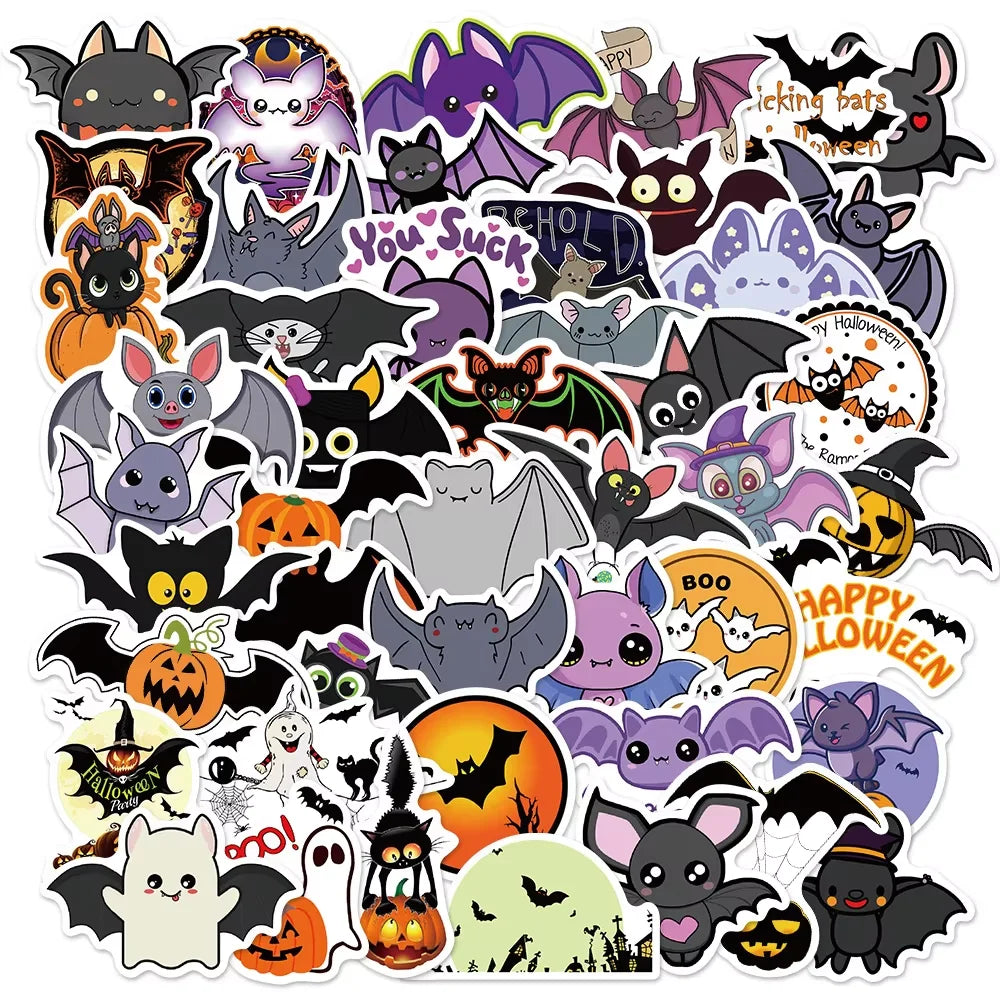 50/100PCS Halloween Purple Bat Stickers Streetwear Laptop Happy Halloween Elements Harajuku Wall Bar Fashion Living Room Sticker