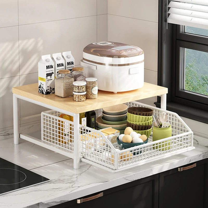 Organisateur de plan de travail de cuisine – Étagère multi-usage pour micro-ondes, épices, machine à café et imprimante
