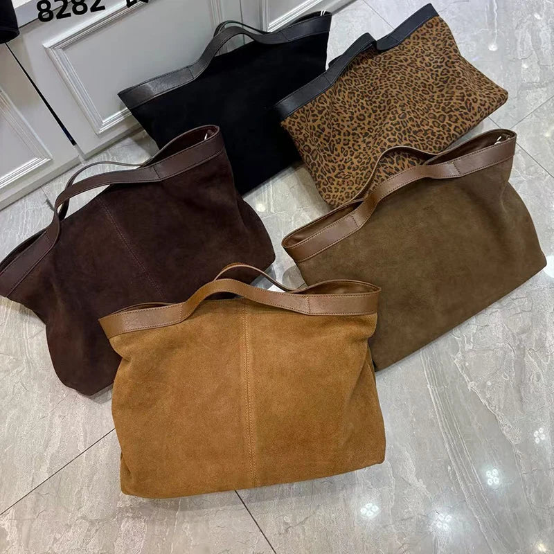 Suede Bag Women's Handbags Leopard Leather Tote Bags Luxury Designer Large Handbag New In Vintage Commuting Shoulder Crossbody