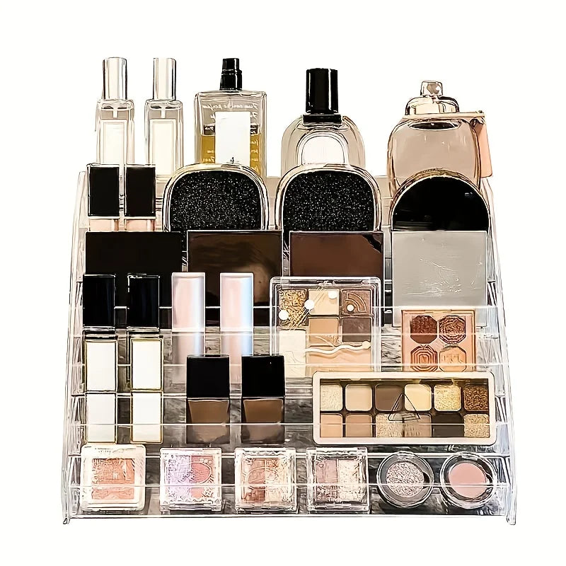 Elegant Acrylic Perfume & Cosmetic Organizer – Multi-Tier Clear Display Stand, Sleek Countertop Storage Rack for Your Vanity