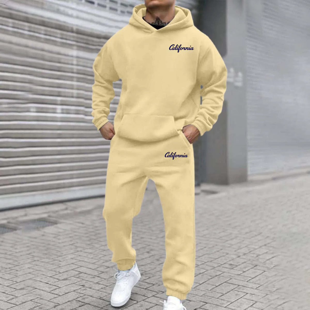 2026 letter printed sportswear set men's hooded sweatshirt long pants set spring and autumn winter warm suit Tracksuit