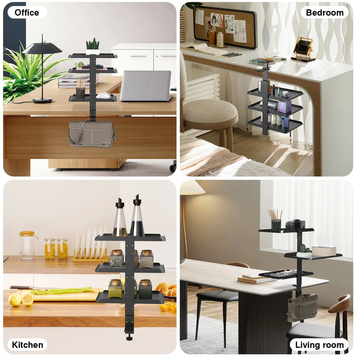 Clamp-On 3-Tier Steel Desk Organizer with Headphone Hook