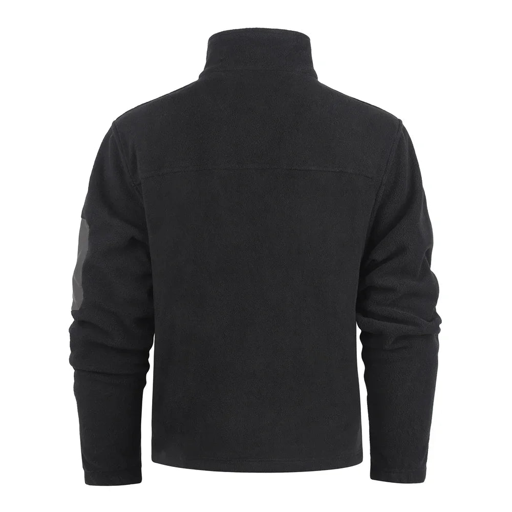 Autumn Winter Men's Zipper Pocket Jacket Coat Polar Fleece Windproof Stand Collar Thermal Outerwear Male Fashion Cargo Jacket