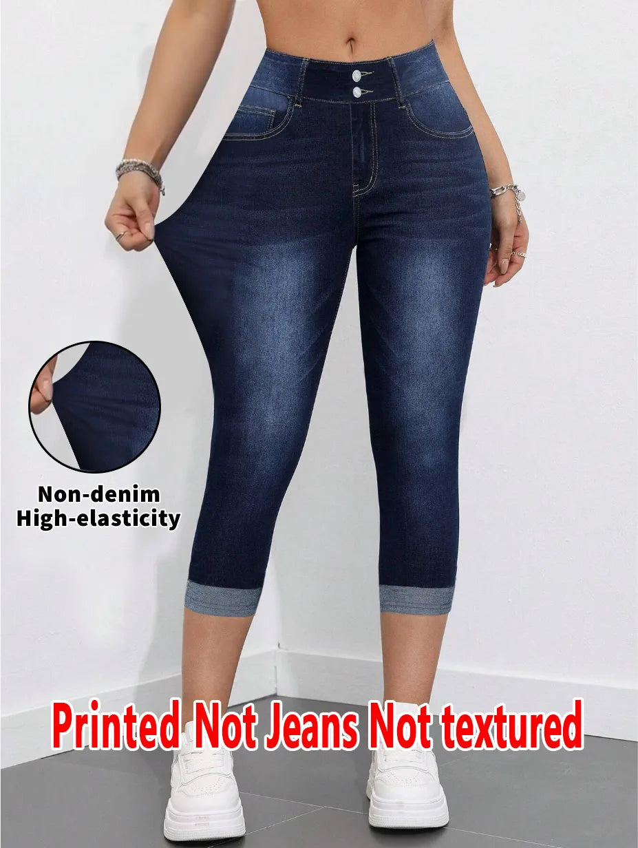 Damen-Caprihose in Denimoptik mit Blumenprint