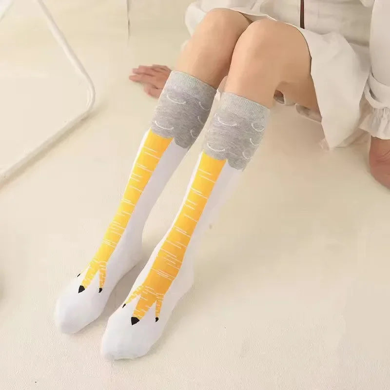 Men’s Funny 3D Chicken-Print Socks, Cartoon Cosplay Thigh-High Socks, High-Flexibility Cotton, Fashionable, Thin Toe Seam
