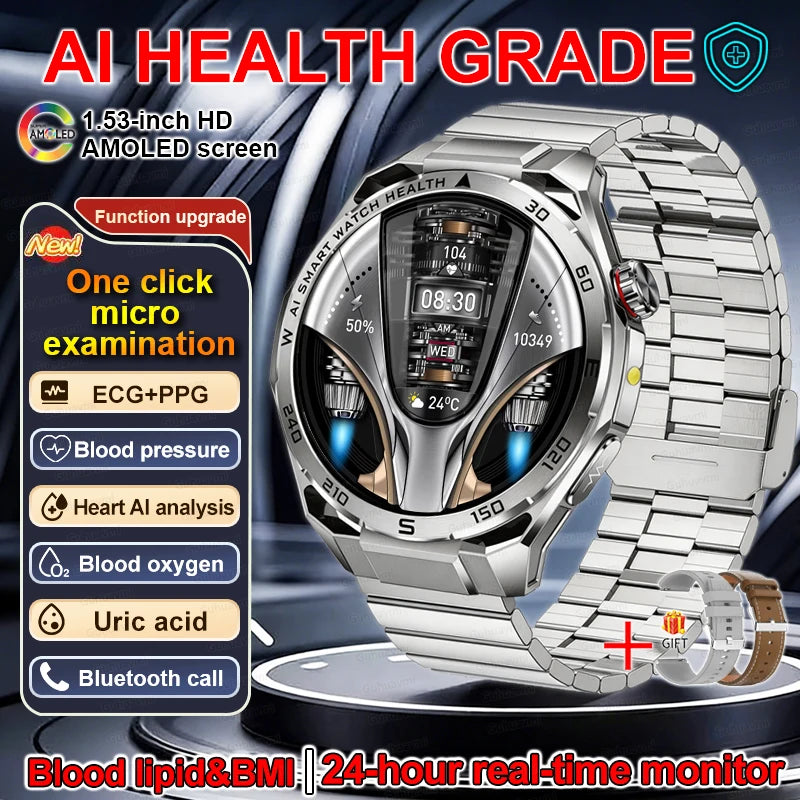New AI Health Diagnose Smart Watch ECG+PPG Physical examination BP BO2 Uricacid Call Health Tracker Smartwatch For Men Women IOS