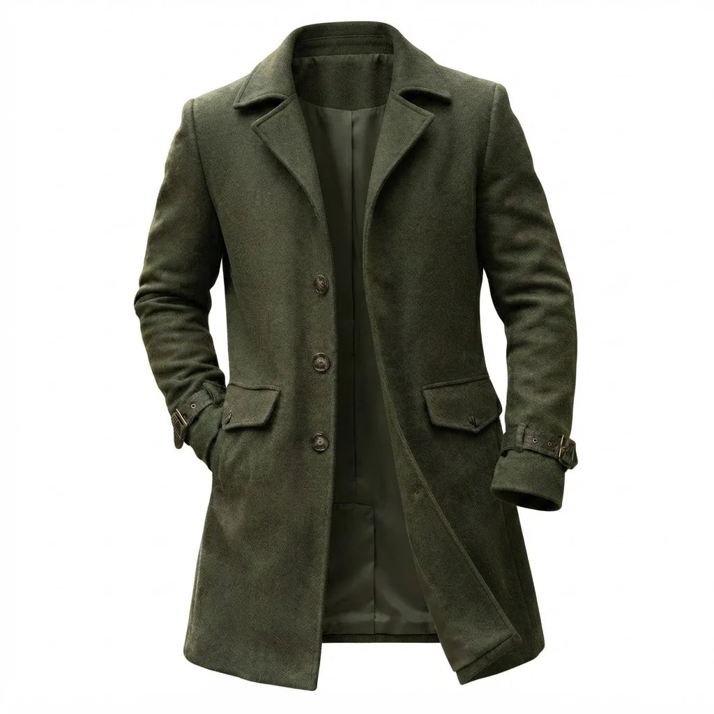 Autumn Winter Smart Casual Woolen Coats Men Solid Color Long Trench Coat Fashion Turn Down Collar Wool Blends Outerwear Jackets