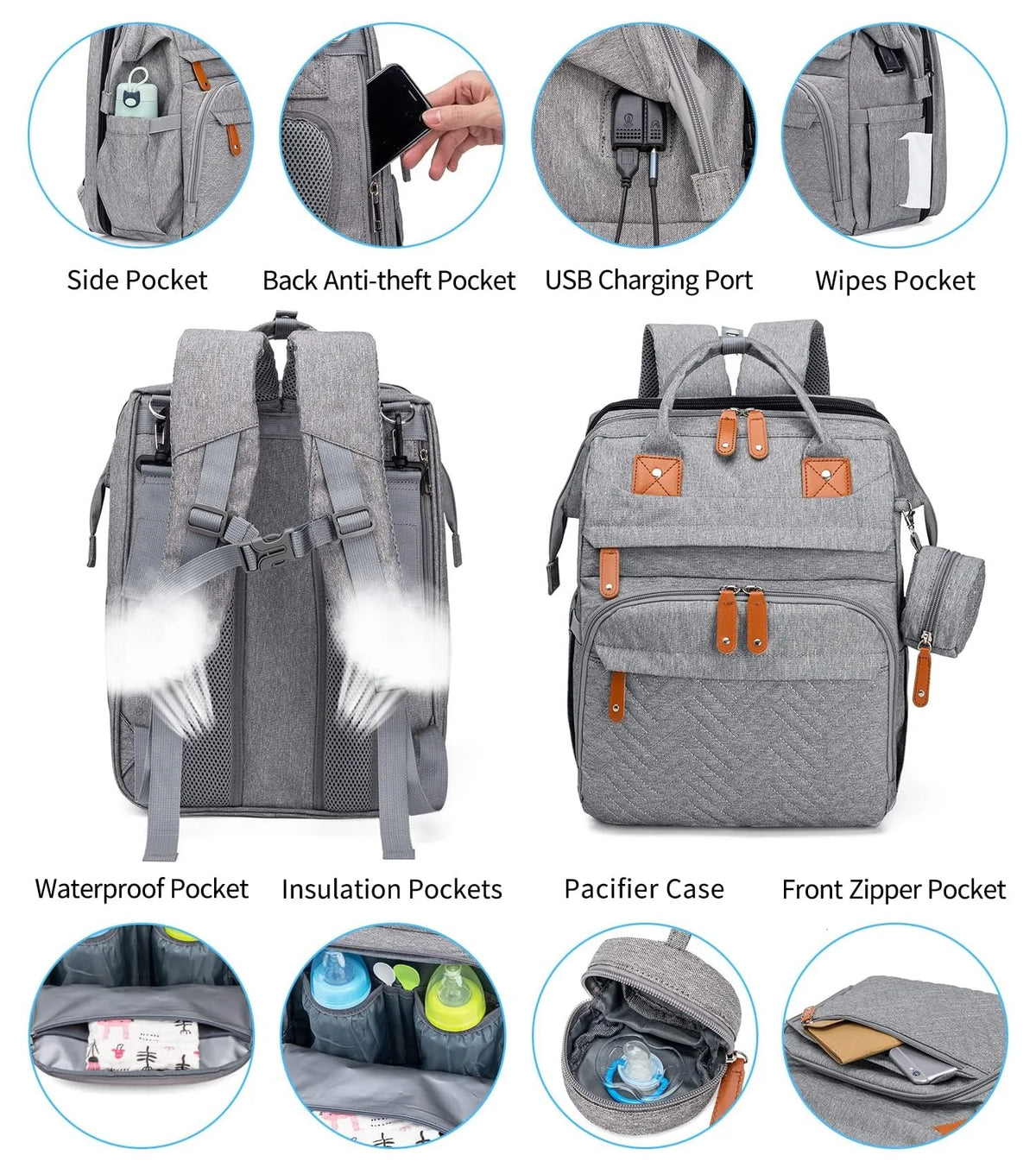 Backpack changing bag with folding cot