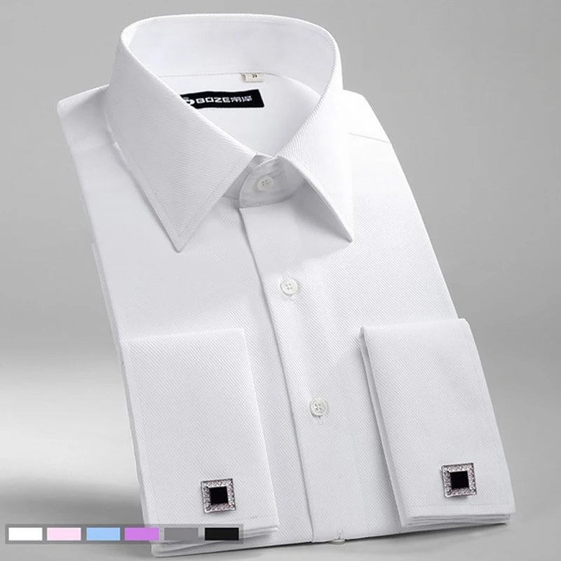 M~6XL Herren-Businesshemd mit französischen Manschetten, 2024 neu, weiß, langärmlig, formell, mit Knöpfen, Regular Fit, Manschettenknopfhemd