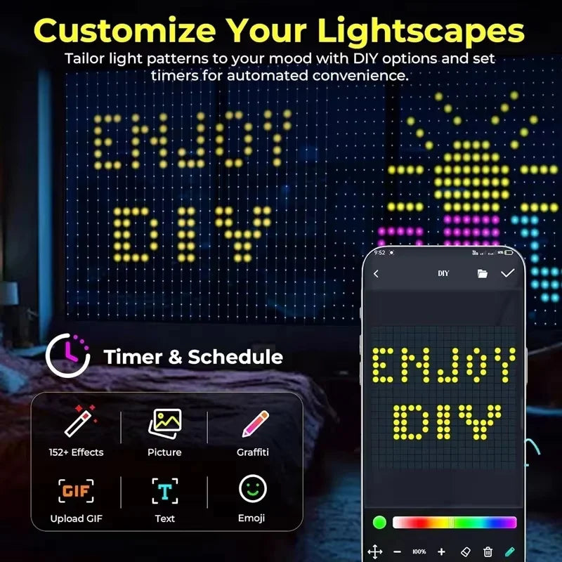 Smart LED Curtain Light APP Control RGB Dimmable DIY Pattern Music Ambient Lighting For Home Holiday Party Christmas Decoration