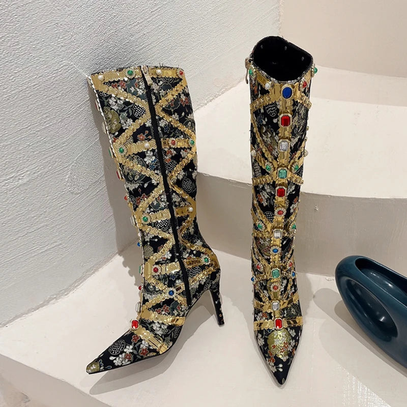 Stivali donna Liyke con decori floreali e pietre