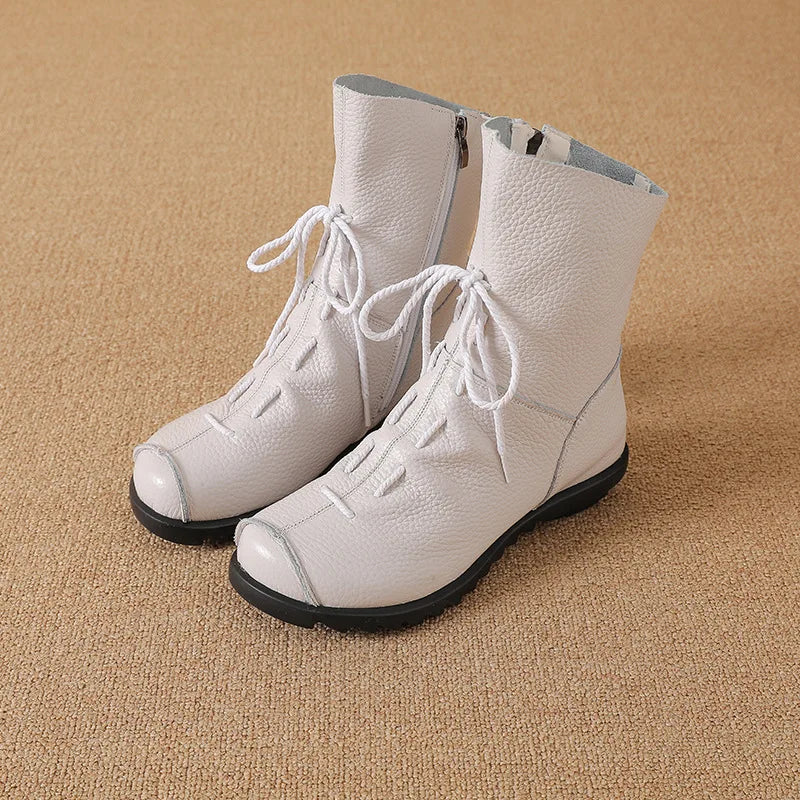 Damen-Kurzstiefel aus PU-Leder für Herbst und Winter, mit Plüschfutter, weicher rutschfester Sohle, bequemen niedrigen Absätzen und lässigem Stil, knöchelhoch