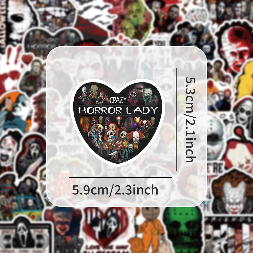 50 Stück Halloween Horrorfiguren-Aufkleber Horror-Atmosphäre Dekoration Graffiti Wasserbecher wasserfeste Aufkleber